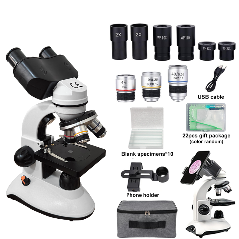 Microscope Compound 40X - กล้องจุลทรรศน์แบบสองตาสำหรับนักเรียน, ชุดกล้องจุลทรรศน์พร้อมแท่นอะคริลิกใส ขยายได้ 40X-2000X สำหรับผู้ใหญ่และผู้เริ่มต้น